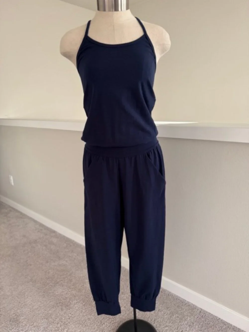 Navy Ripple Yogawear Jumpsuit Jogger Size M - Picture 2 of 9